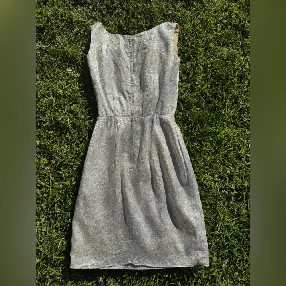 60s Vintage Lilli Diamond Silver Brocade Wiggle Dress Xs - Picture 4 of 8